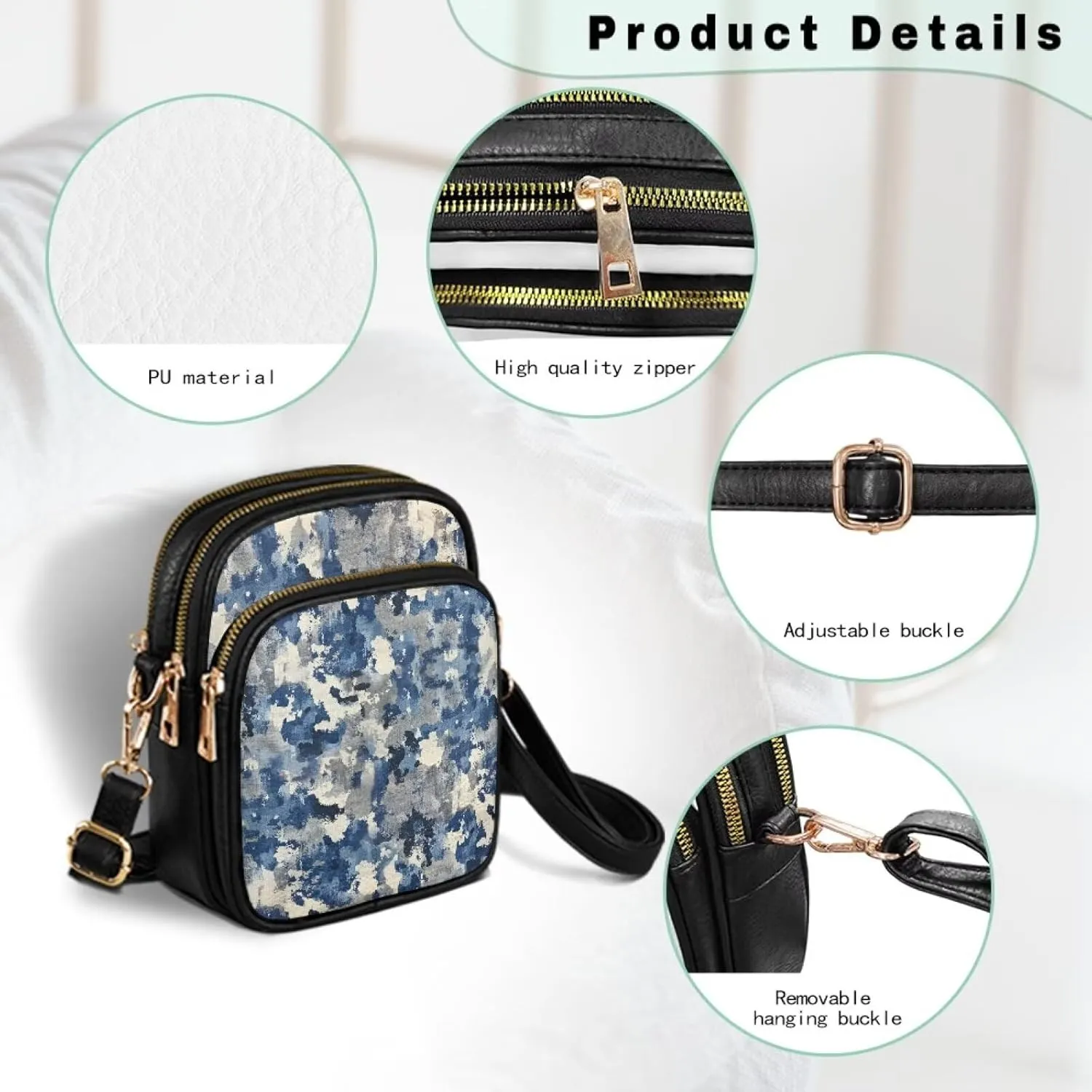 Attractive Print Womens Crossbody Bag with Strap Pockets Zipper for Travel Everyday Use