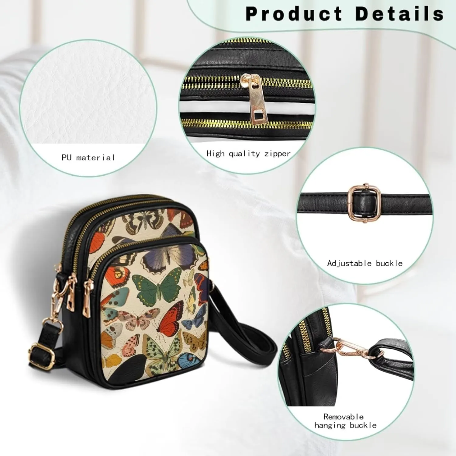 Attractive Print Womens Crossbody Bag with Strap Pockets Zipper for Travel Everyday Use