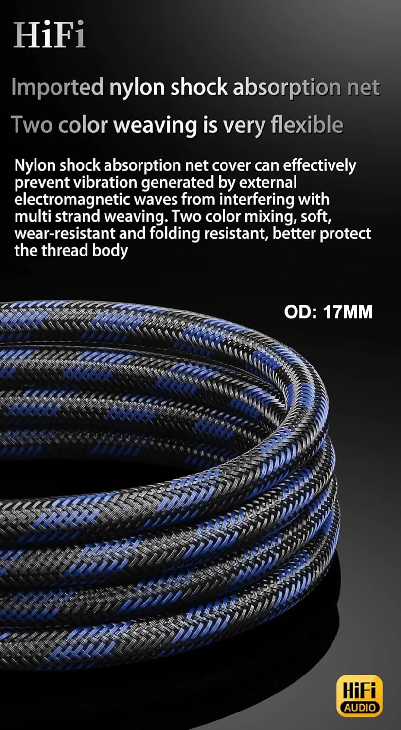 Audiocrast HiFi Power Cable, 6.6FT/2M, φ17mm, Hi-End Amplifier Power Cord, Audiophile Braided Sleeve AC Power Wire Copper Shielding Conductor Audio Mains Cord with US Plug IEC C15 Connector