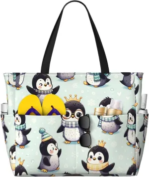 Augenstern Large Capacity Beach Travel Bag Cute-Emperor-Penguin-Snowflake Foldable Weekender Bag Women Oversize Tote Bag