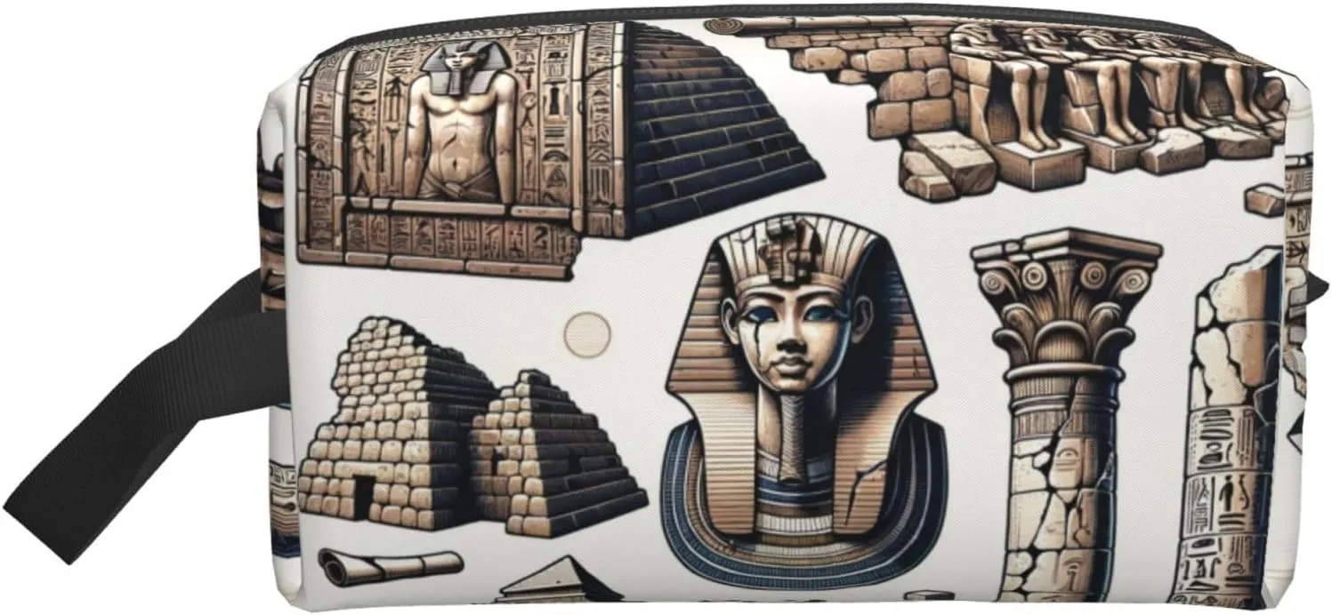 Augenstern Travel Makeup Bag Egyptian-Pyramid-Pharaoh Portable Toiletry Organizer Large Capacity Storage Bag Travel Pouch
