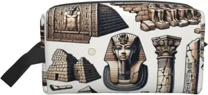 Augenstern Travel Makeup Bag Egyptian-Pyramid-Pharaoh Portable Toiletry Organizer Large Capacity Storage Bag Travel Pouch