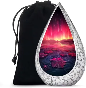 Aurora Borealis Burial Urns for Cremated Remains - River Cremation Urns for Adult Ashes Women and Men 10 Inch - Flowers Funeral Urn for Dad and Mom - Drop Large Urn with Velvet Bag