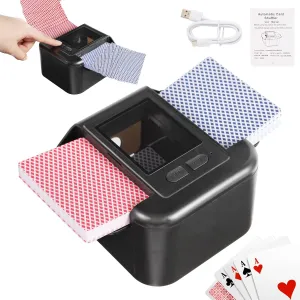 Automatic card shuffler 1-2 Deck, 2000 mAH USB-C Rechargeable electronic card shuffler, Quiet Card shuffler for UNO Poker Blackjack Skip-Bo Canasta Game Card, One-Press AUTO and Manual (Black)