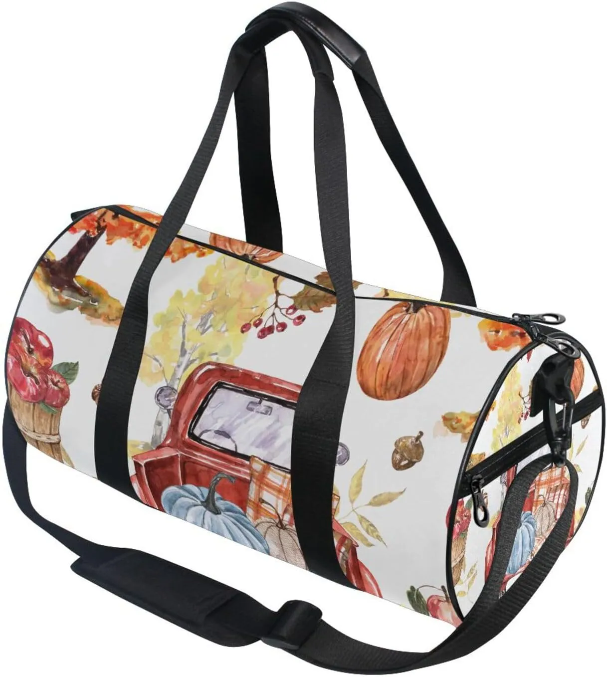 Autumn Fall trees Orange and Yellow Foliage, Truck with Pumpkins Portable Gym Bag, Travel Bag, Luggage bag, Sports Bag, Toiletry Bag with Handles, Detachable Shoulder Strap 17.6 x 9 x 9 inch