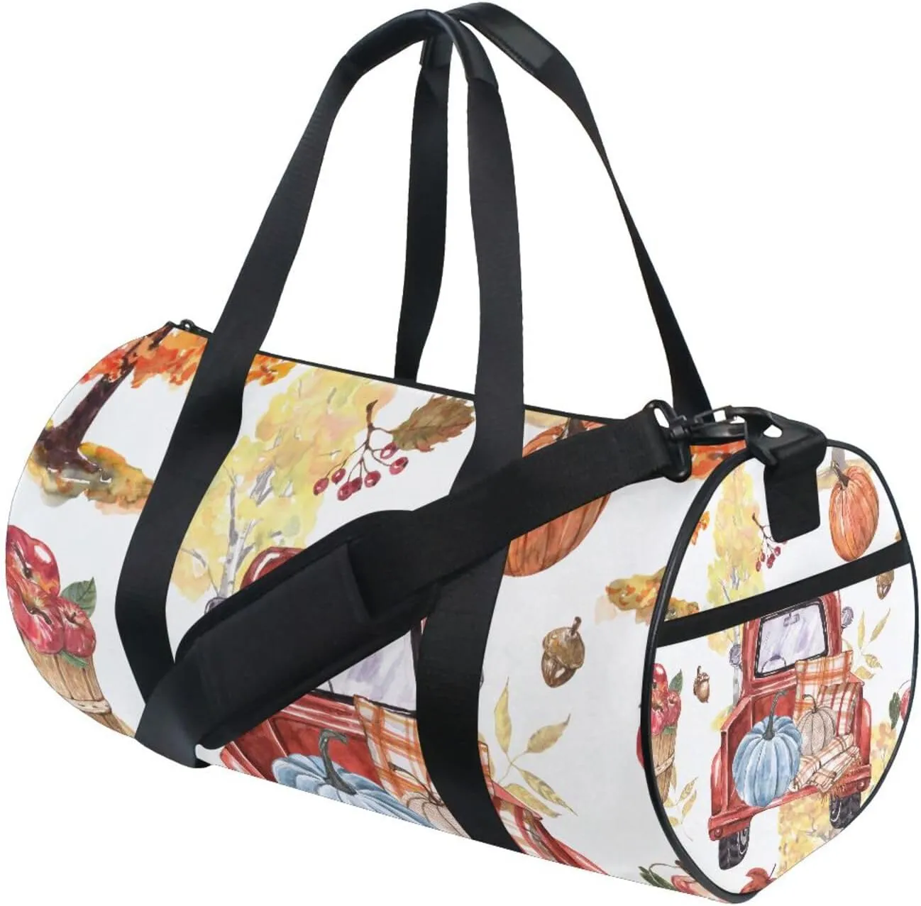 Autumn Fall trees Orange and Yellow Foliage, Truck with Pumpkins Portable Gym Bag, Travel Bag, Luggage bag, Sports Bag, Toiletry Bag with Handles, Detachable Shoulder Strap 17.6 x 9 x 9 inch