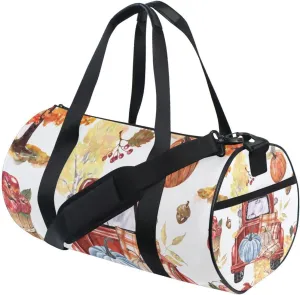 Autumn Fall trees Orange and Yellow Foliage, Truck with Pumpkins Portable Gym Bag, Travel Bag, Luggage bag, Sports Bag, Toiletry Bag with Handles, Detachable Shoulder Strap 17.6 x 9 x 9 inch