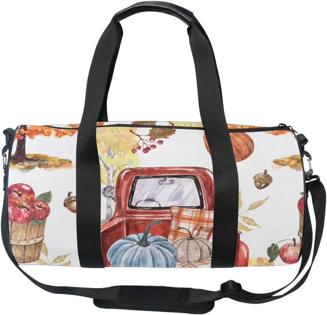 Autumn Fall trees Orange and Yellow Foliage, Truck with Pumpkins Portable Gym Bag, Travel Bag, Luggage bag, Sports Bag, Toiletry Bag with Handles, Detachable Shoulder Strap 17.6 x 9 x 9 inch
