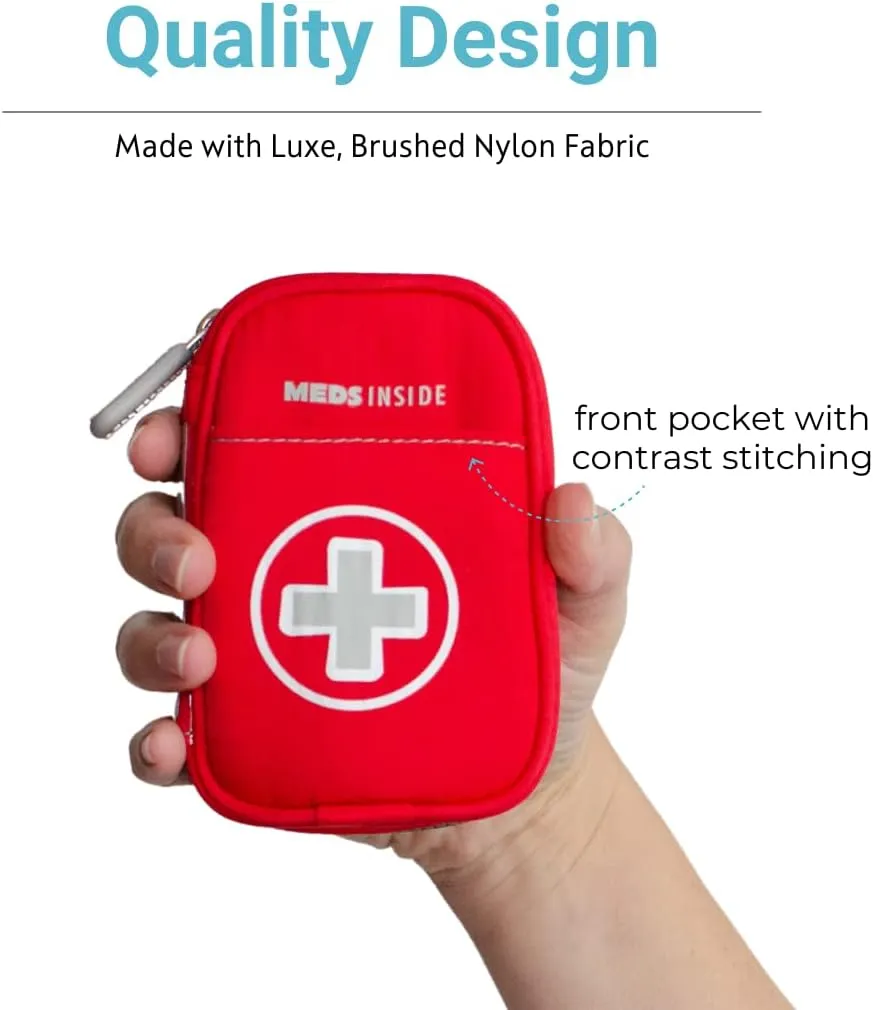 Auvi Q Case, Travel Medical Bag – Small Medication Organizer Insulated Medicine Bag “Rory Red Mini Medic Pouch: Asthma Inhaler Case for (Small EpiPens), Allergy Meds, Nasal Sprays or More
