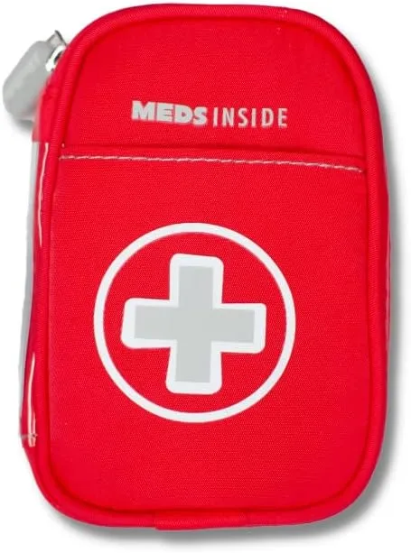 Auvi Q Case, Travel Medical Bag – Small Medication Organizer Insulated Medicine Bag “Rory Red Mini Medic Pouch: Asthma Inhaler Case for (Small EpiPens), Allergy Meds, Nasal Sprays or More