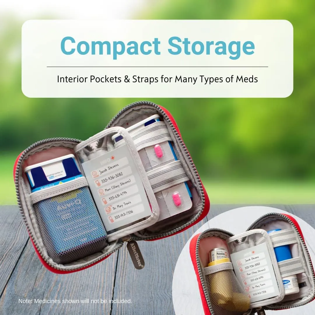 Auvi Q Case, Travel Medical Bag – Small Medication Organizer Insulated Medicine Bag “Rory Red Mini Medic Pouch: Asthma Inhaler Case for (Small EpiPens), Allergy Meds, Nasal Sprays or More