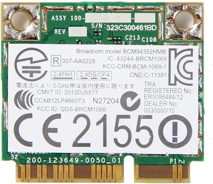 AW-CE123H / 802.11ac/n/b/g   Bluetooth 4.0 / Half-Size PCI-Express MiniCard
