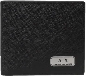A|X ARMANI EXCHANGE mens Armani Exchange Plate Logo Saffiano Leather W/ Coin Pocket Bifold Wallet, Black, Small US