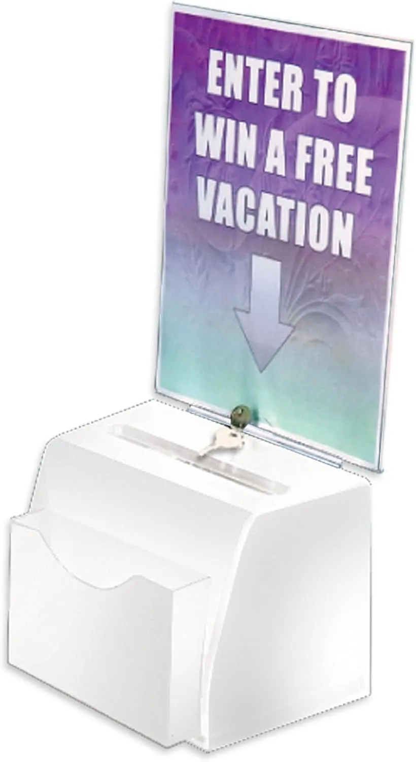 Azar 206776 Small Molded Suggestion Box with Pocket Lock and Key, White