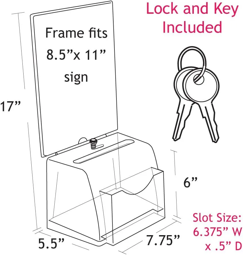 Azar 206776 Small Molded Suggestion Box with Pocket Lock and Key, White