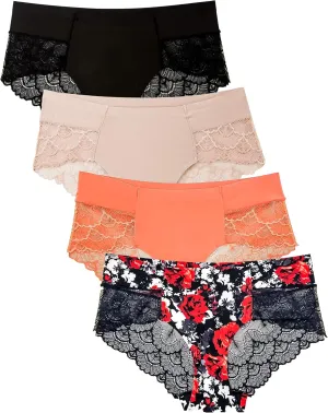 B2BODY Panties for Women Beautiful Lace Hipster Ladies Underwear Multi Pack