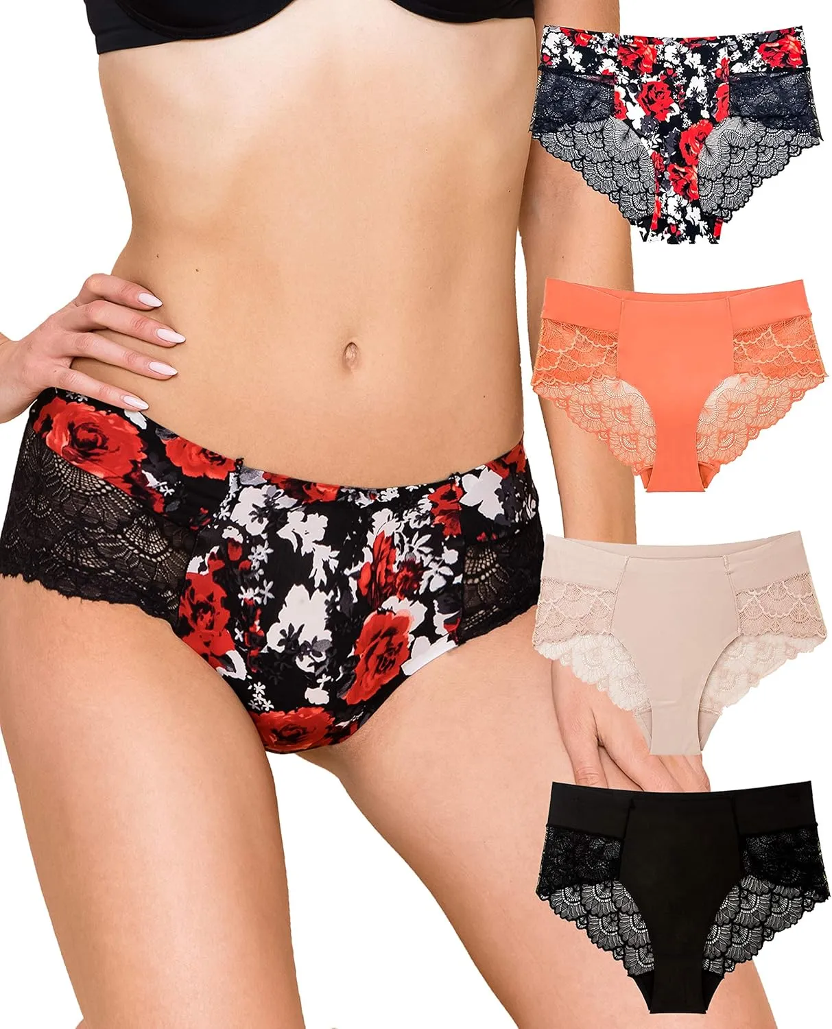 B2BODY Panties for Women Beautiful Lace Hipster Ladies Underwear Multi Pack