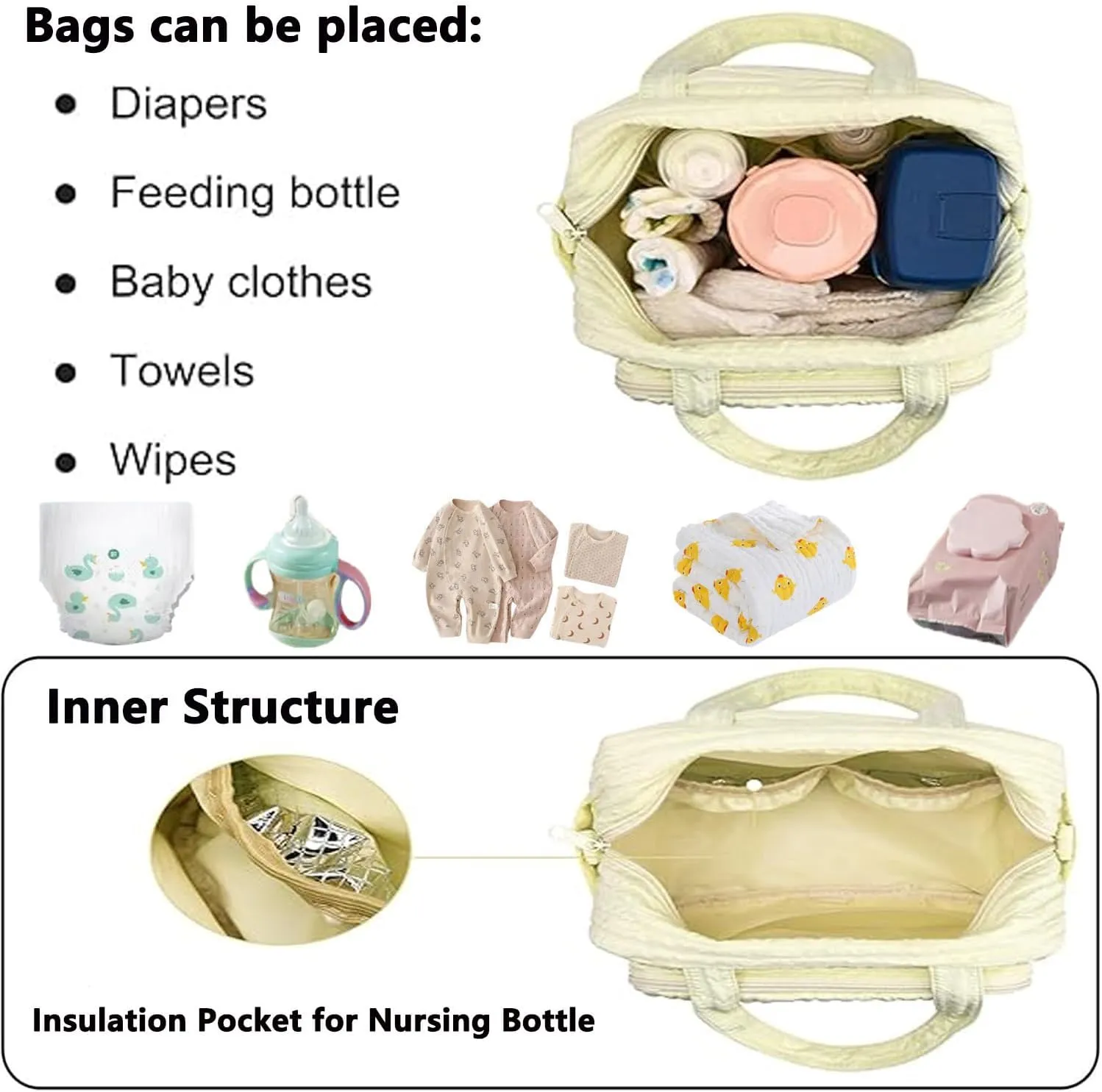 Baby Diaper Bag Tote, Cute Small Crossbody Nappy Mommy Bag, Lightweight Travel & Hospital Multifunction Storage Tote
