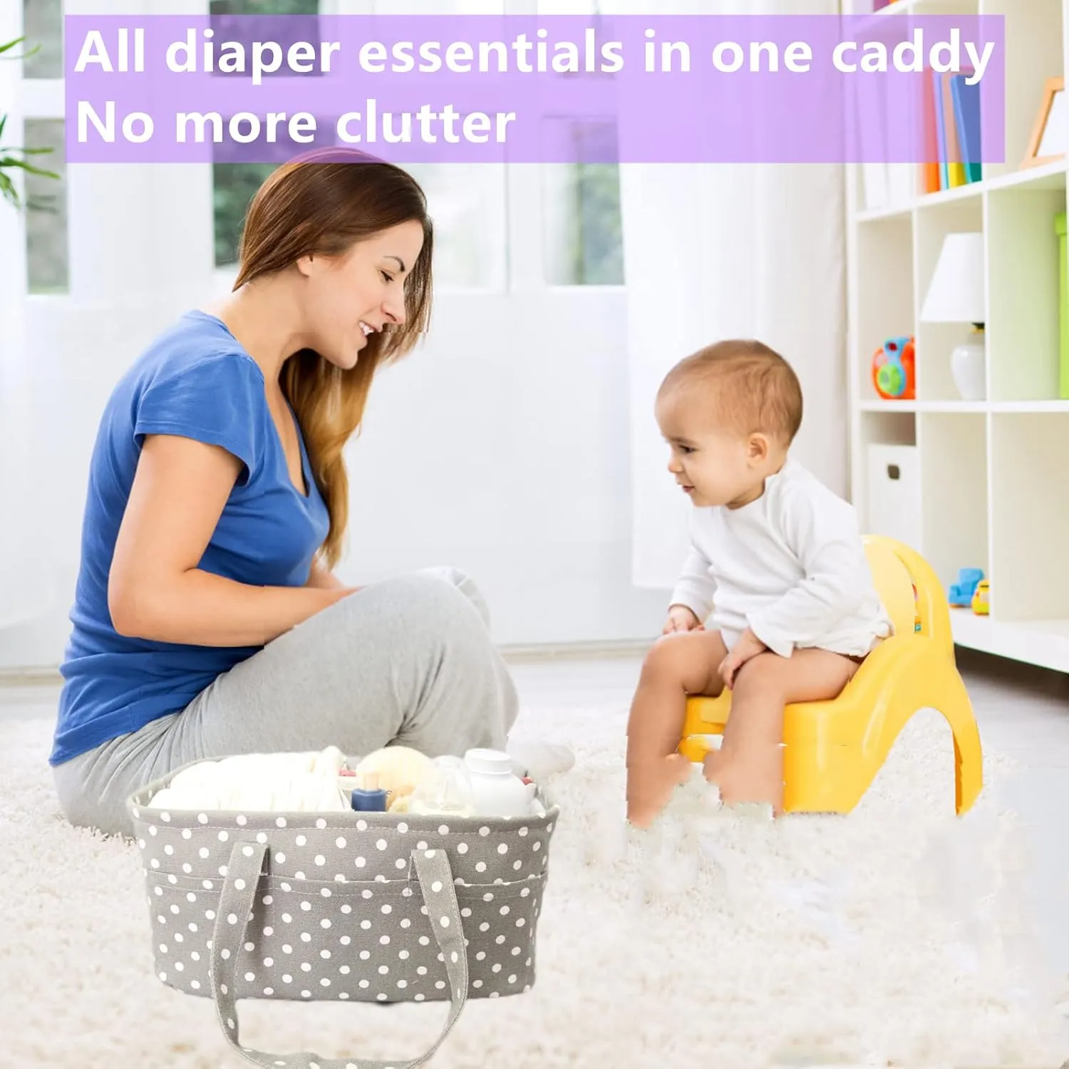 Baby Diaper Caddy Large Collapsible Nursery Organizer Storage Basket for Boy Girl Portable Holder Tote Bag for Changing Table Car Travel Registry Newborn Essentials Must Have Items