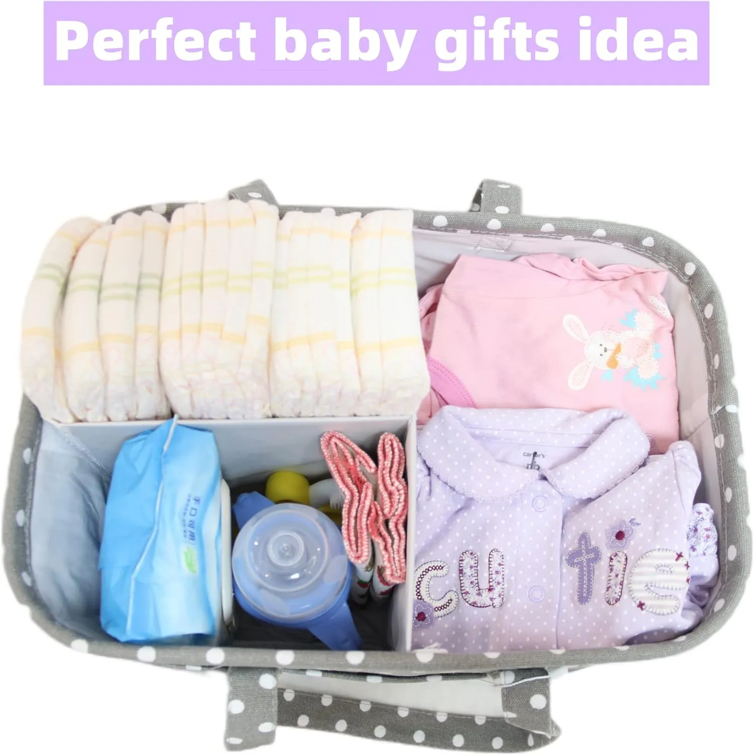 Baby Diaper Caddy Large Collapsible Nursery Organizer Storage Basket for Boy Girl Portable Holder Tote Bag for Changing Table Car Travel Registry Newborn Essentials Must Have Items