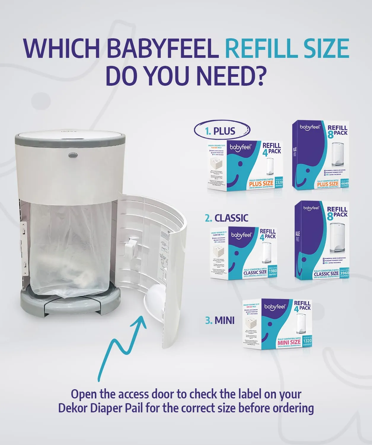 Babyfeel Refills Compatible with DEKOR PLUS Diaper Pails | 4 Pack | Exclusive 30% Extra Thickness | Diaper Pail Refills with Powerful Odor Elimination | Fresh Powder Scent | Holds up to 2320 Diapers