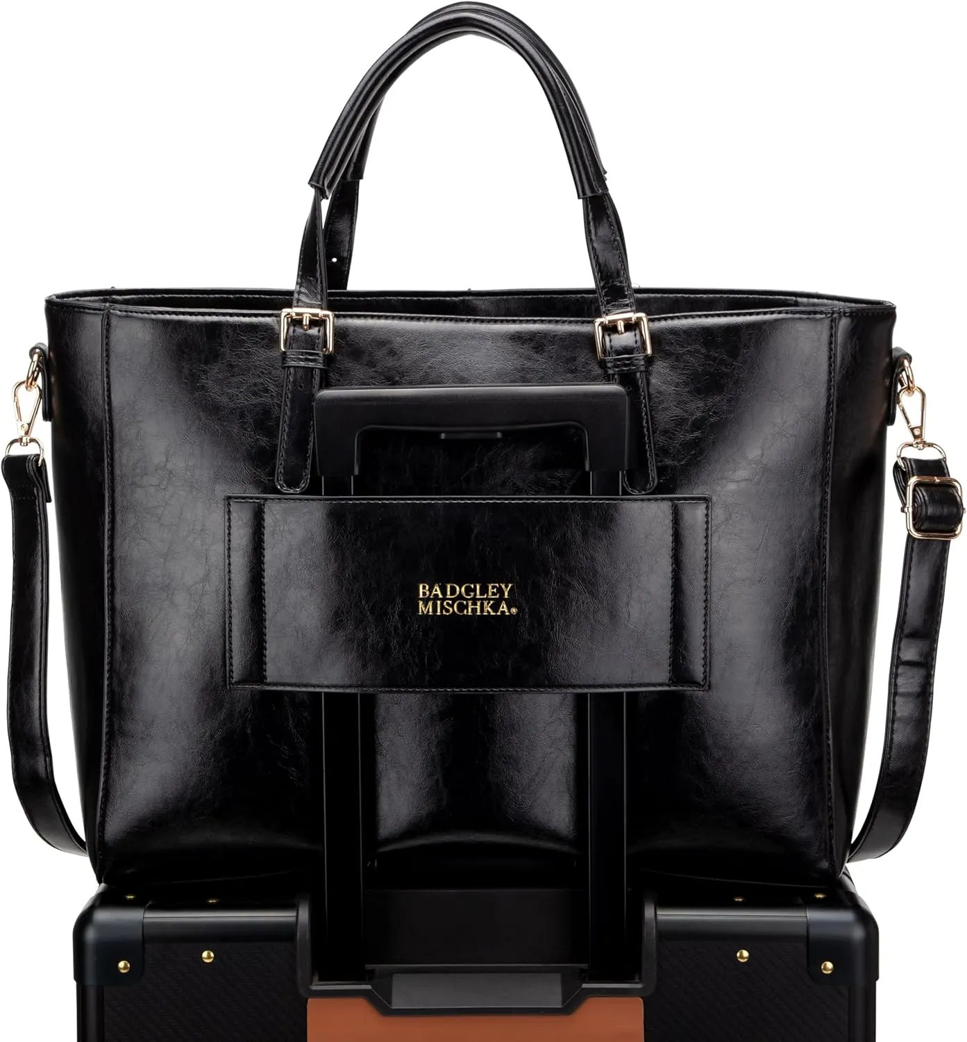 Badgley Mischka Julia Vegan Leather Tote Weekender Travel Bag (Black)