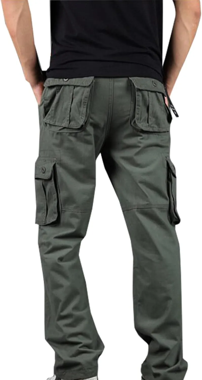 Baggy Pants for Men 2023 Casual Multi Pockets Solid Cargo Pant Athletic-Fit Buckle Zipper Sweatpants Trousers
