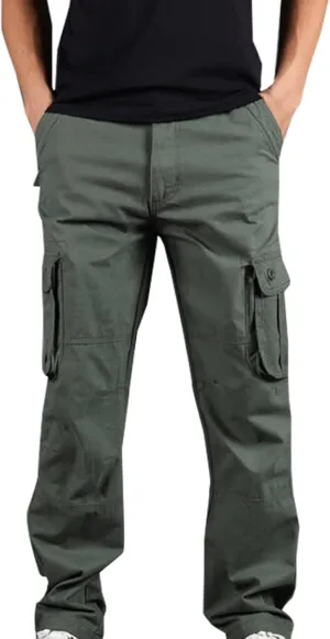 Baggy Pants for Men 2023 Casual Multi Pockets Solid Cargo Pant Athletic-Fit Buckle Zipper Sweatpants Trousers