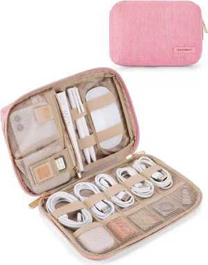 BAGSMART Electronics and Cable Organizer Travel Case for Phone, SD Card, Accessories Pink, Compact Tech Storage Bag