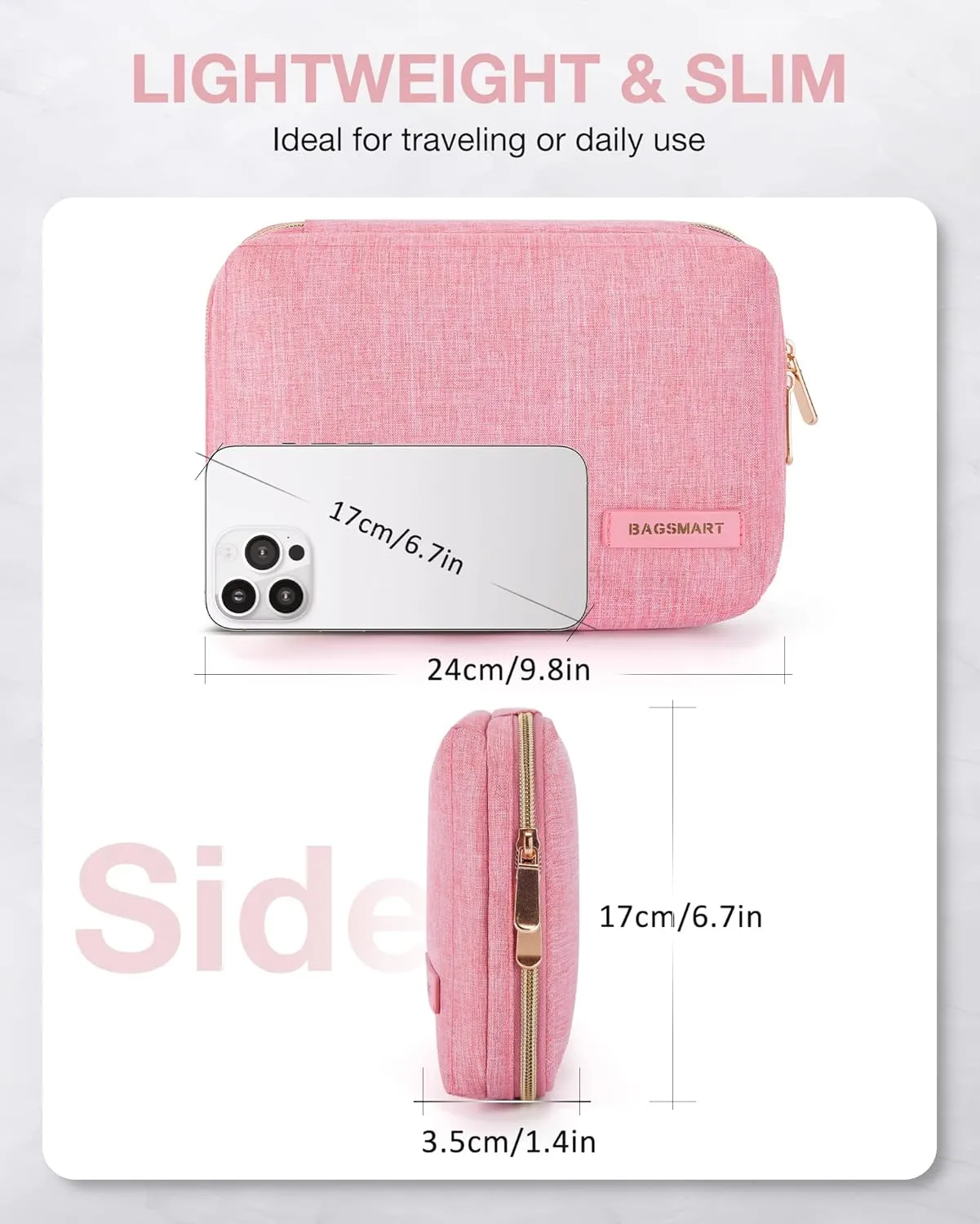 BAGSMART Electronics and Cable Organizer Travel Case for Phone, SD Card, Accessories Pink, Compact Tech Storage Bag