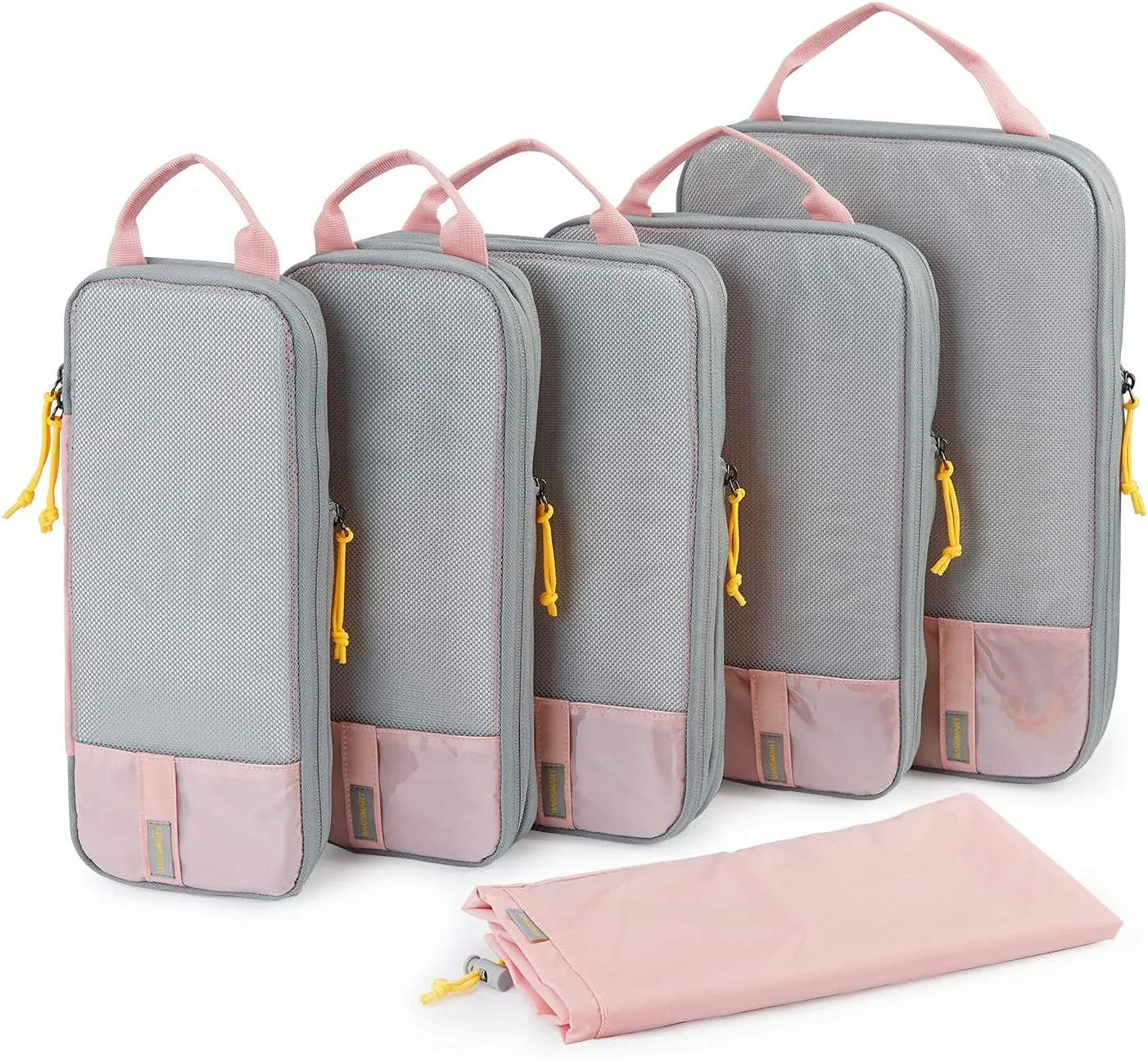 BAGSMART Large Toiletry Bag with 6 Pcs Packing Cubes, Pink