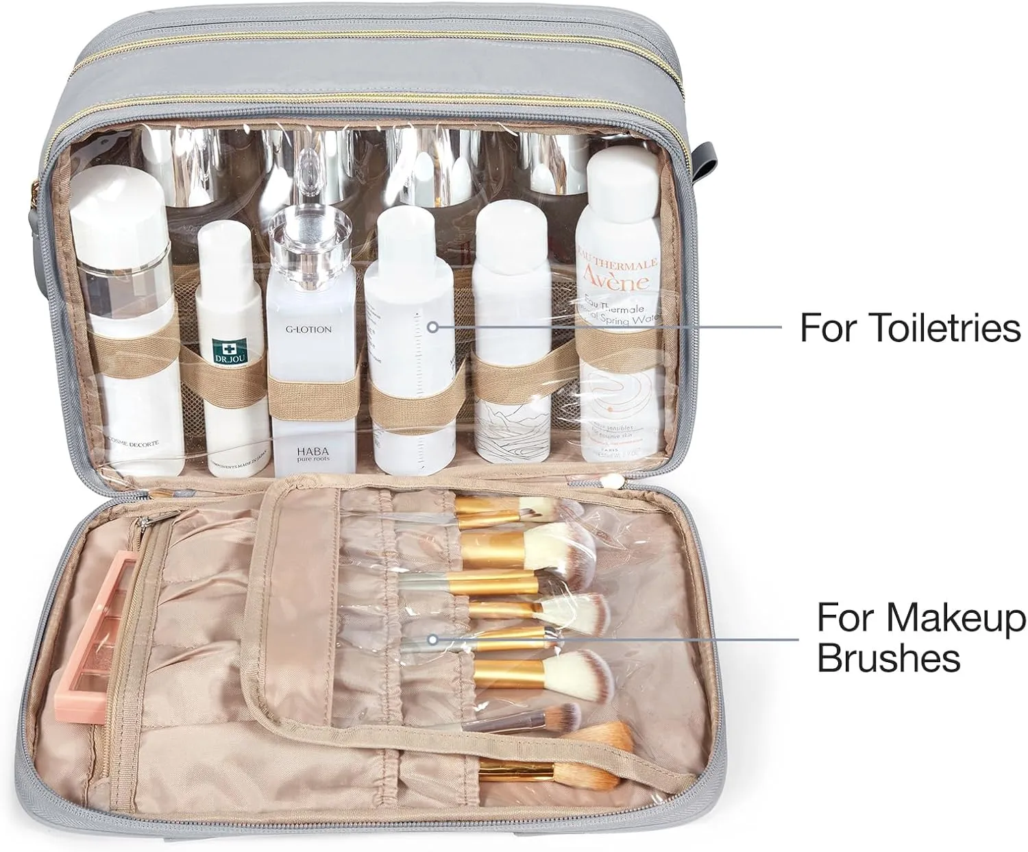 BAGSMART Toiletry Bag for Women, Large Toiletry Bag Water-resistant Makeup Cosmetic Organizer Bag for Accessories, Shampoo, Full Sized Container, Toiletries, (Large,Grey)