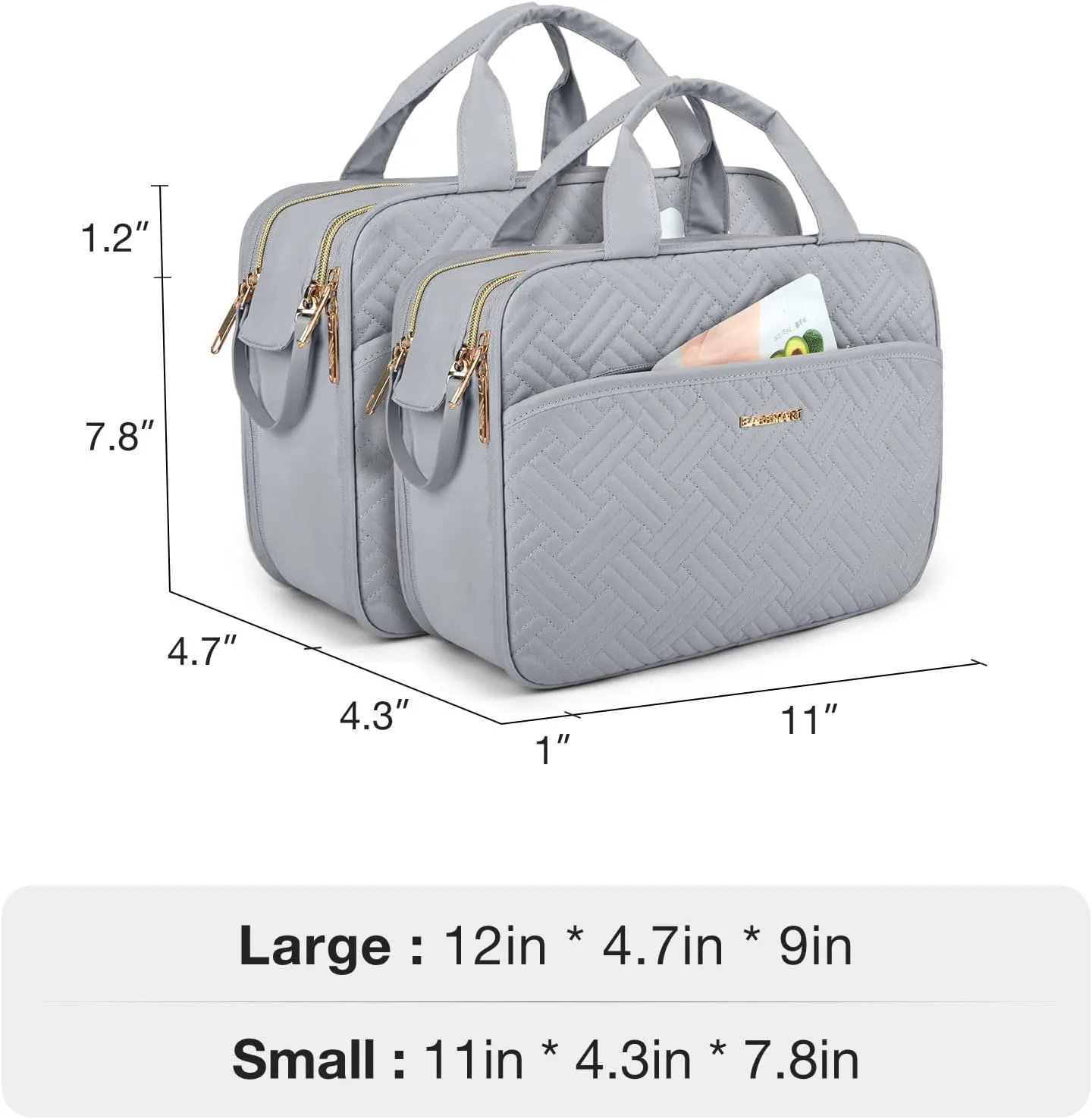 BAGSMART Toiletry Bag for Women, Large Toiletry Bag Water-resistant Makeup Cosmetic Organizer Bag for Accessories, Shampoo, Full Sized Container, Toiletries, (Large,Grey)
