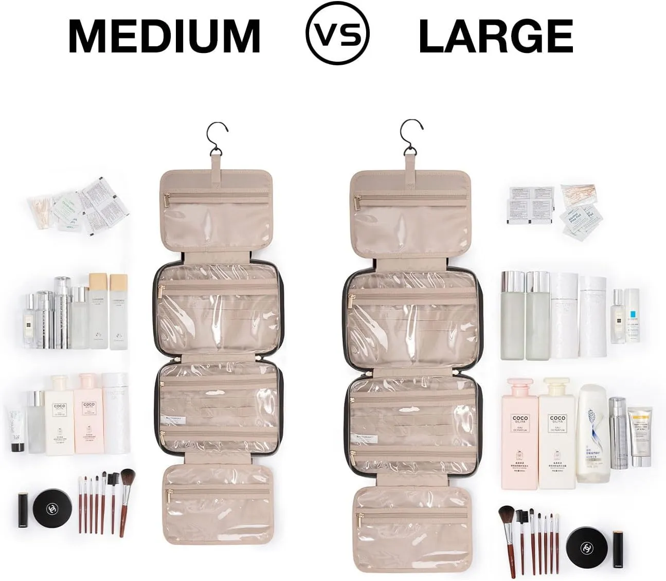 BAGSMART Toiletry Bag Travel Bag with Hanging Hook, Water-resistant Makeup Cosmetic Bag Travel Organizer for Accessories, Shampoo, Full Sized Container, Toiletries, Large-Blue