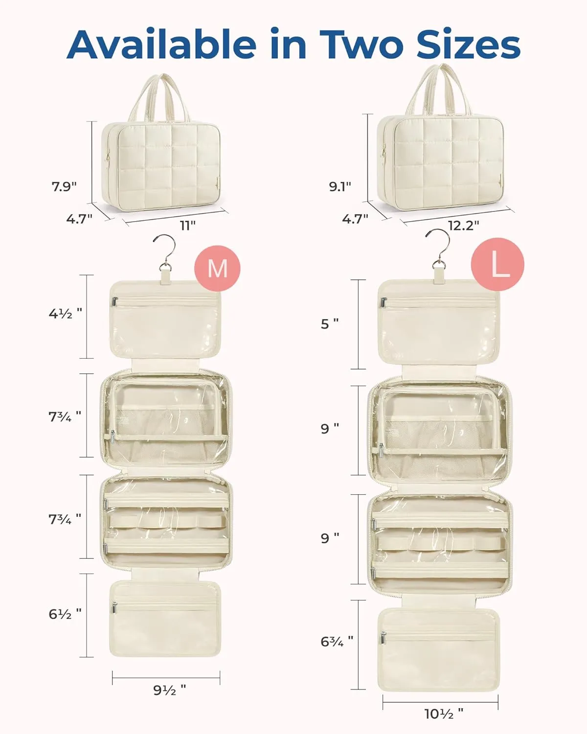 BAGSMART Travel Toiletry Bag with Jewelry Organizer, Hanging Travel Bag for Toiletries, Puffy Makeup Cosmetic Bag Organizer, Carry-on Travel Accessories Essentials, Camel-L