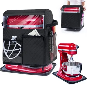 BAGSPRITE Stand Mixer Cover with Detachable Appliance Sliders Base Compatible with KitchenAid Mixer-Storage Bag for 4.5/5 Quart with Pockets for Kitchen Aid Accessories and Attachments