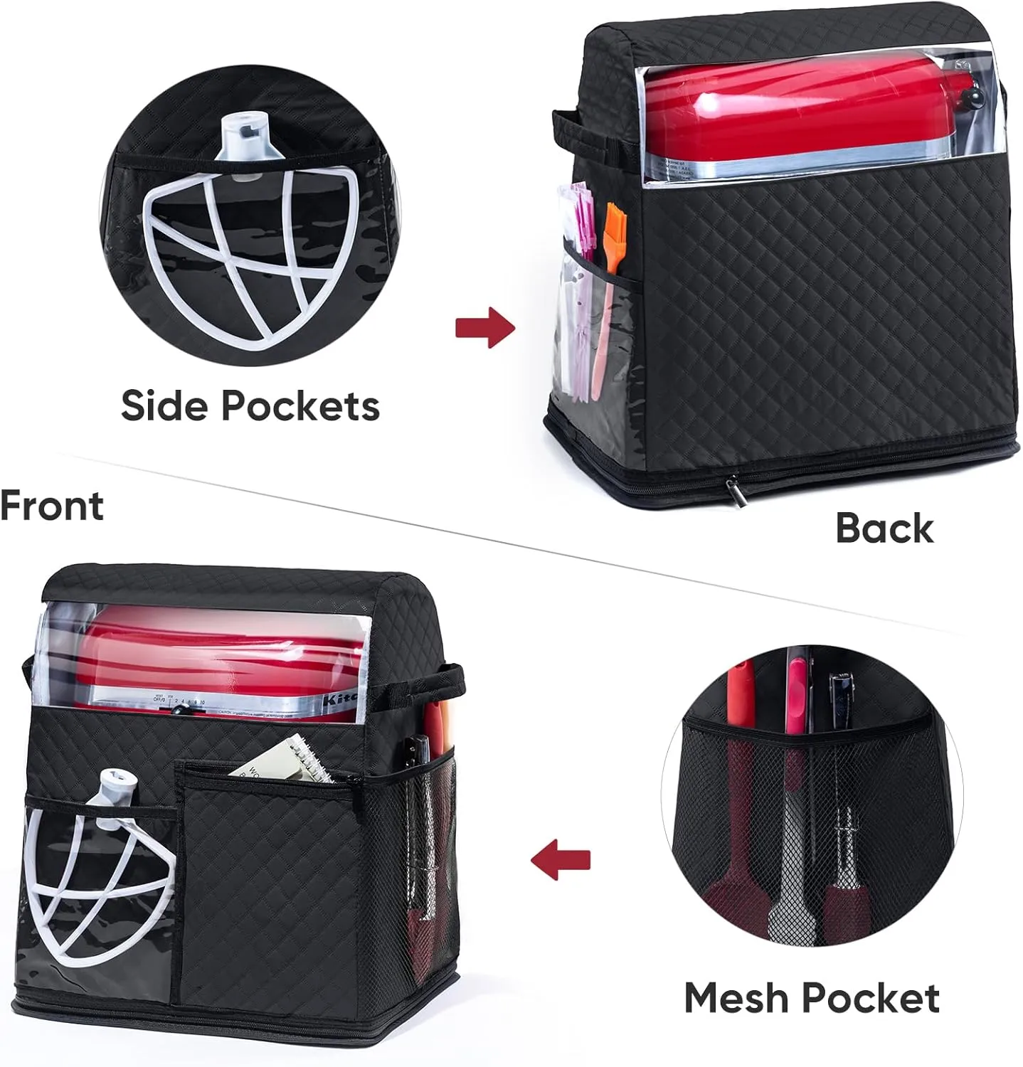 BAGSPRITE Stand Mixer Cover with Detachable Appliance Sliders Base Compatible with KitchenAid Mixer-Storage Bag for 4.5/5 Quart with Pockets for Kitchen Aid Accessories and Attachments
