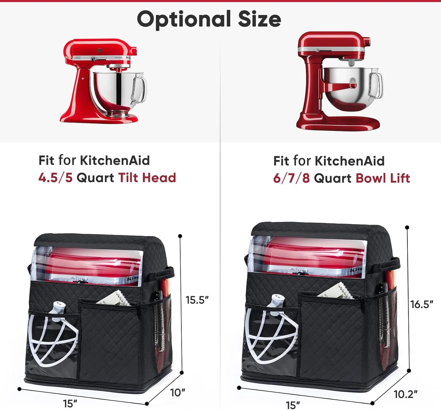 BAGSPRITE Stand Mixer Cover with Detachable Appliance Sliders Base Compatible with KitchenAid Mixer-Storage Bag for 4.5/5 Quart with Pockets for Kitchen Aid Accessories and Attachments