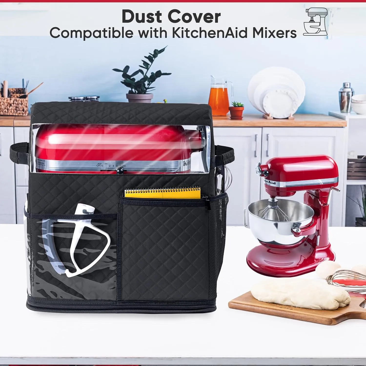 BAGSPRITE Stand Mixer Cover with Detachable Appliance Sliders Base Compatible with KitchenAid Mixer-Storage Bag for 4.5/5 Quart with Pockets for Kitchen Aid Accessories and Attachments