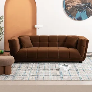Ball & Cast 90" Chesterfield Loveseat Sofa,Mid-Century Modern Couch with Rivet Handrails,Roll Armrests,Deep Seat Upholstered Button Tufted Sofa w/ 2 Pillows,for Living Room,Apartment,Office,Dorm,Camel