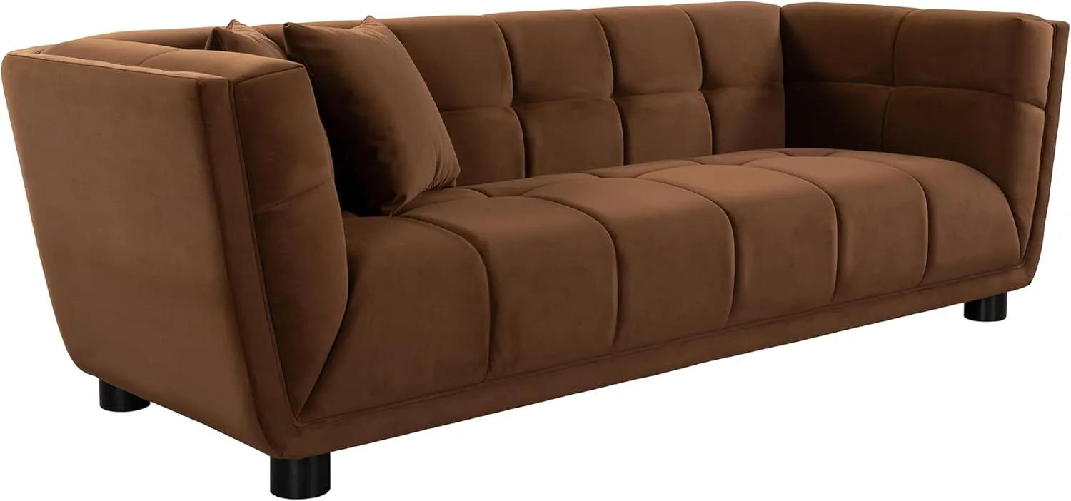Ball & Cast 90" Chesterfield Loveseat Sofa,Mid-Century Modern Couch with Rivet Handrails,Roll Armrests,Deep Seat Upholstered Button Tufted Sofa w/ 2 Pillows,for Living Room,Apartment,Office,Dorm,Camel