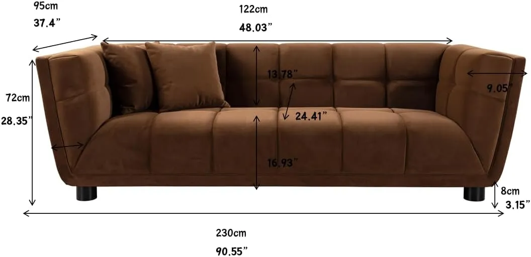 Ball & Cast 90" Chesterfield Loveseat Sofa,Mid-Century Modern Couch with Rivet Handrails,Roll Armrests,Deep Seat Upholstered Button Tufted Sofa w/ 2 Pillows,for Living Room,Apartment,Office,Dorm,Camel
