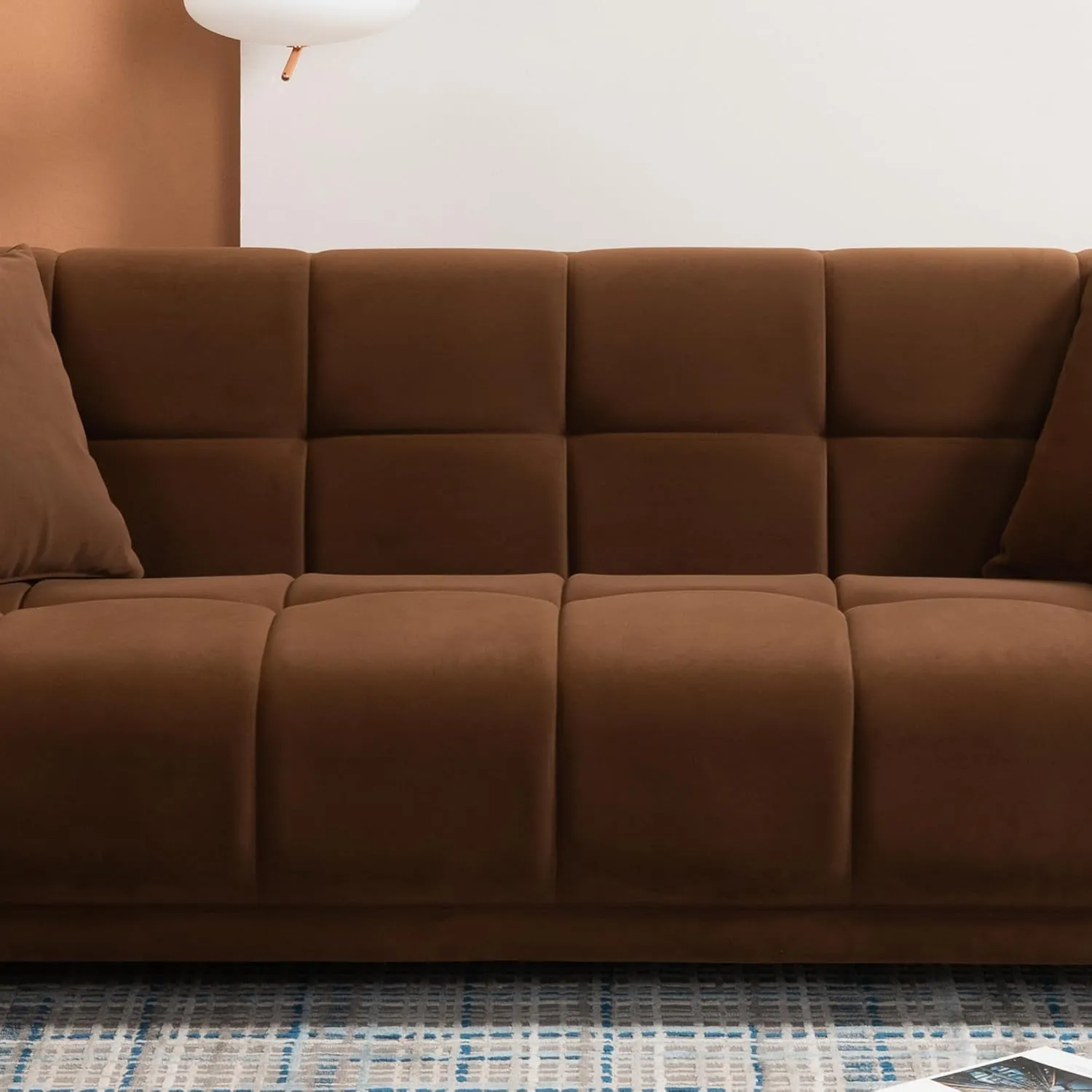 Ball & Cast 90" Chesterfield Loveseat Sofa,Mid-Century Modern Couch with Rivet Handrails,Roll Armrests,Deep Seat Upholstered Button Tufted Sofa w/ 2 Pillows,for Living Room,Apartment,Office,Dorm,Camel