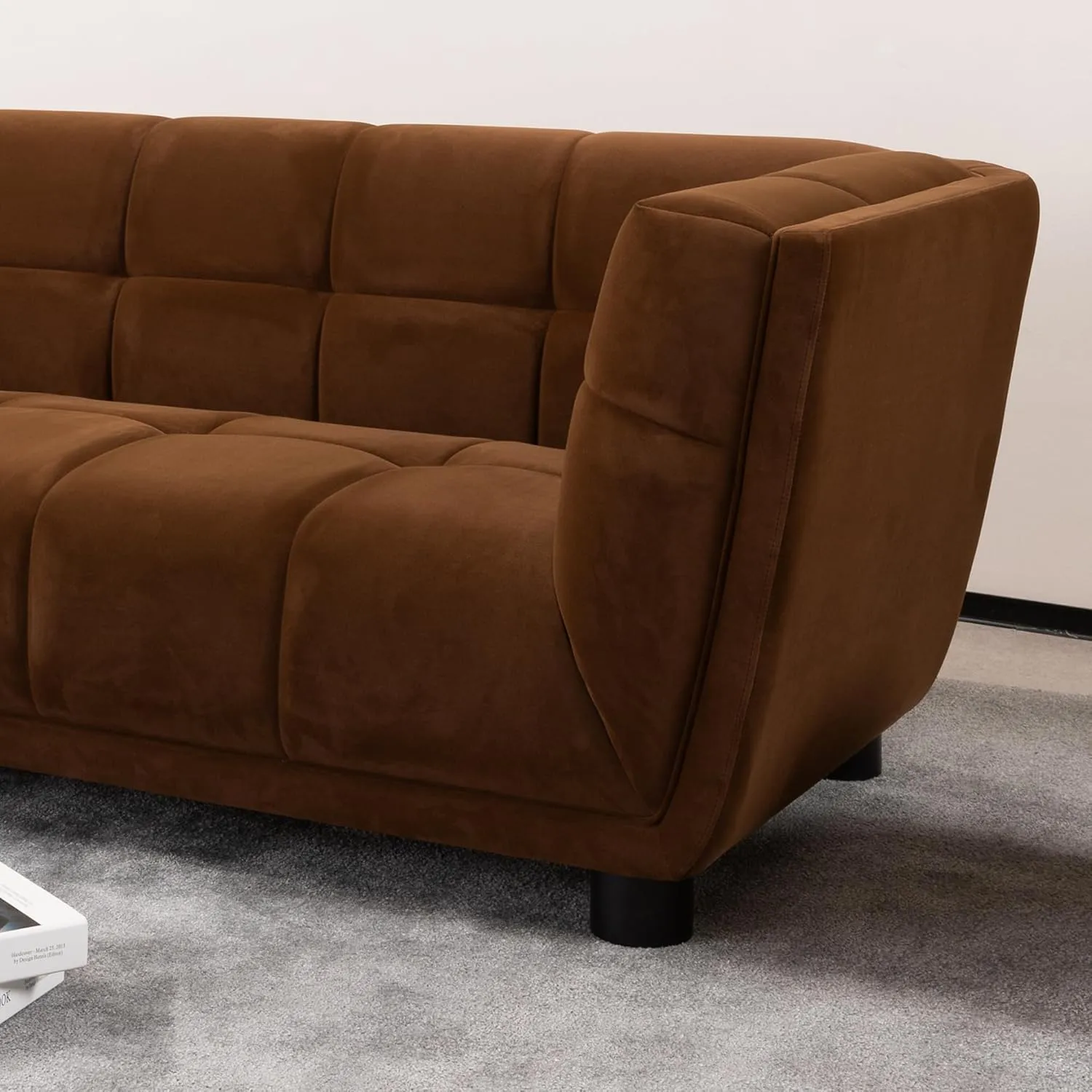 Ball & Cast 90" Chesterfield Loveseat Sofa,Mid-Century Modern Couch with Rivet Handrails,Roll Armrests,Deep Seat Upholstered Button Tufted Sofa w/ 2 Pillows,for Living Room,Apartment,Office,Dorm,Camel