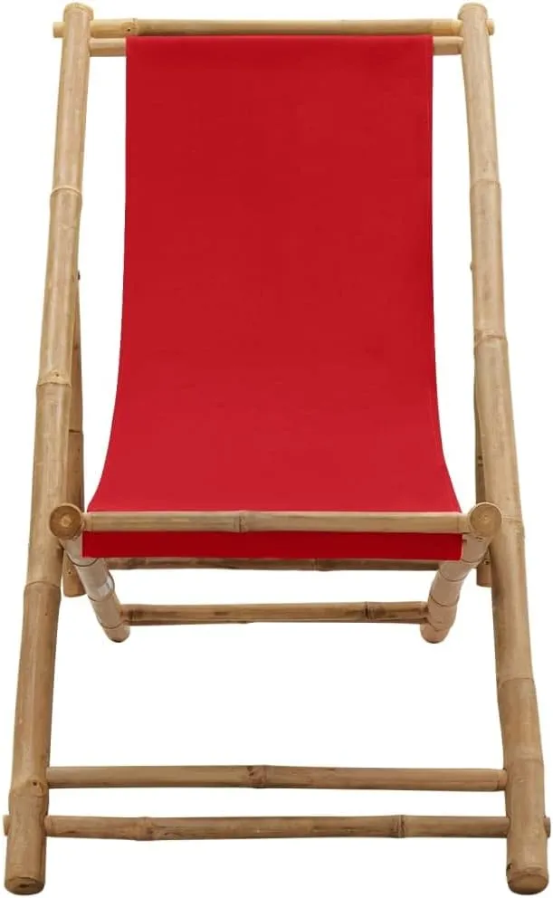 Bamboo and Canvas Deck Chair Red Outdoor Lounge Chair Adjustable Camping Furniture Foldable Patio for Beach Garden Camping Relaxation and Outdoor Furniture