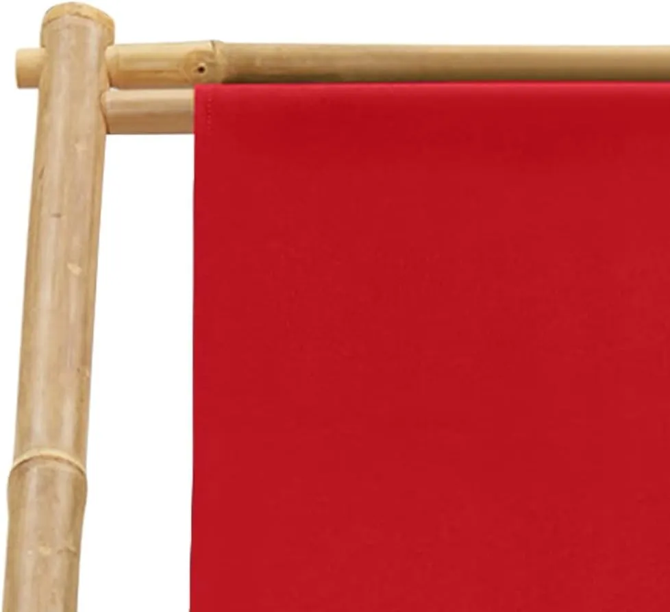 Bamboo and Canvas Deck Chair Red Outdoor Lounge Chair Adjustable Camping Furniture Foldable Patio for Beach Garden Camping Relaxation and Outdoor Furniture