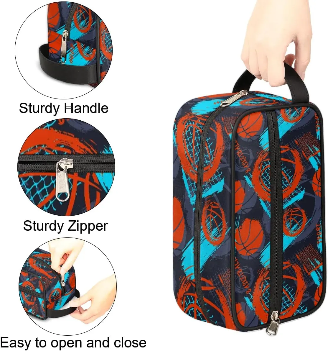 Basketball Kids Travel Toiletry Bag Boys Toiletry Pouch Waterproof Small Dopp Kit for Kids Hanging Wash Bag Cosmetic Bag Toiletry Bag for Travel Essential
