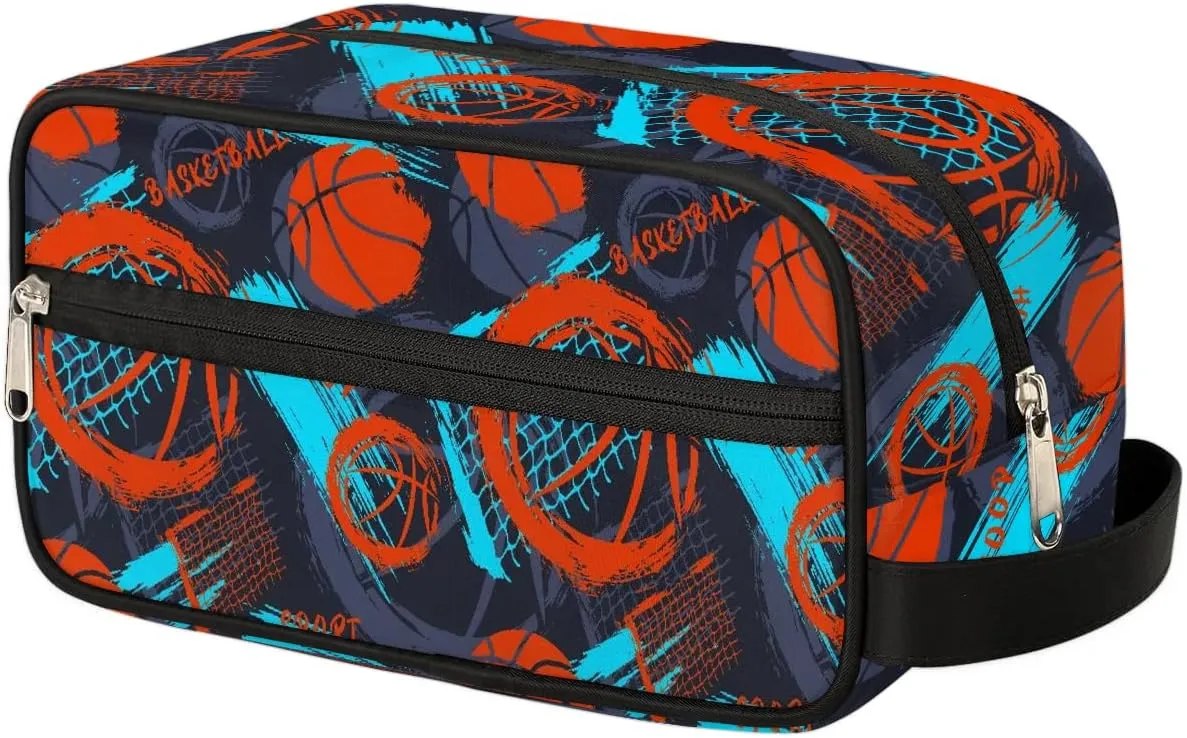 Basketball Kids Travel Toiletry Bag Boys Toiletry Pouch Waterproof Small Dopp Kit for Kids Hanging Wash Bag Cosmetic Bag Toiletry Bag for Travel Essential