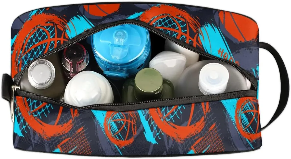 Basketball Kids Travel Toiletry Bag Boys Toiletry Pouch Waterproof Small Dopp Kit for Kids Hanging Wash Bag Cosmetic Bag Toiletry Bag for Travel Essential