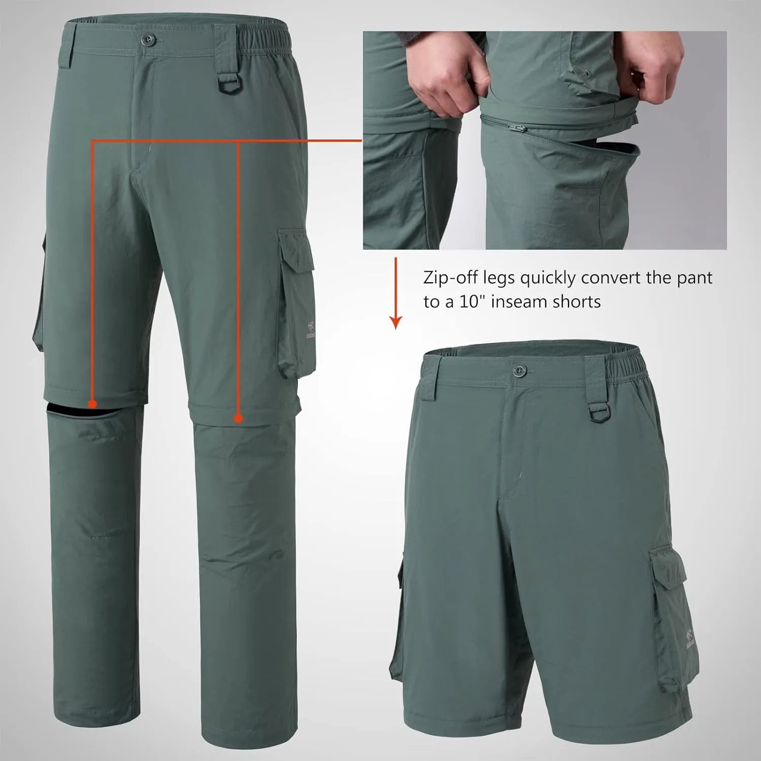 BASSDASH Men’s Outdoor Quick Dry Convertible Pants Zip-Off Water Resistant Lightweight Fishing Hiking Cargo Shorts UPF50 